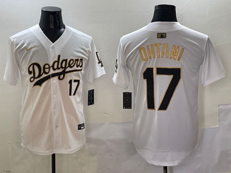 Men Los Angeles Dodgers 17 Ohtani White Black Gold Game Nike 2025 MLB Jersey style 9